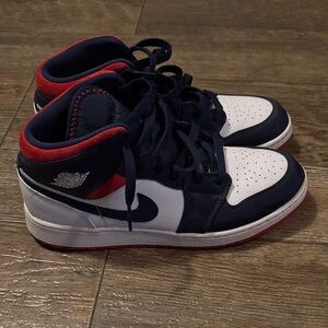 Nike Air Jordan Mid - Dark Blue, Crimson, and White